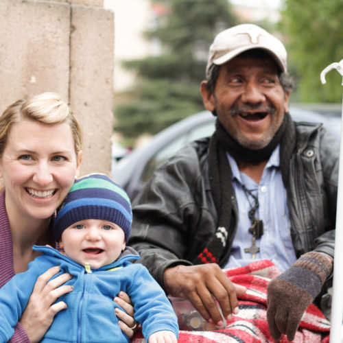 Kristen with Hugo at the Cathedral in Saltillo Missions, Missionary, Woman, Wife, Family Missions Company, Mexico, Catholic