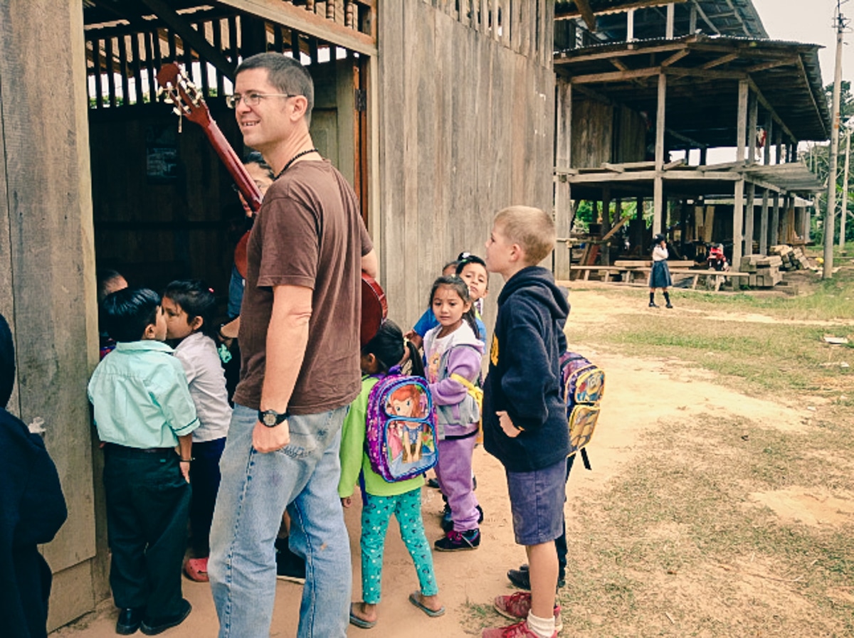 Kiehl Missionary family at a village chapel